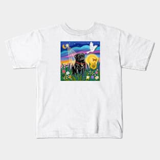 "Sunrise Garden" with a Black Pug Kids T-Shirt